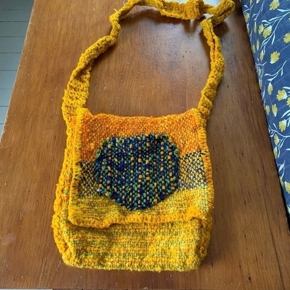Handbags - Yellow and blue Crocheted boho bag